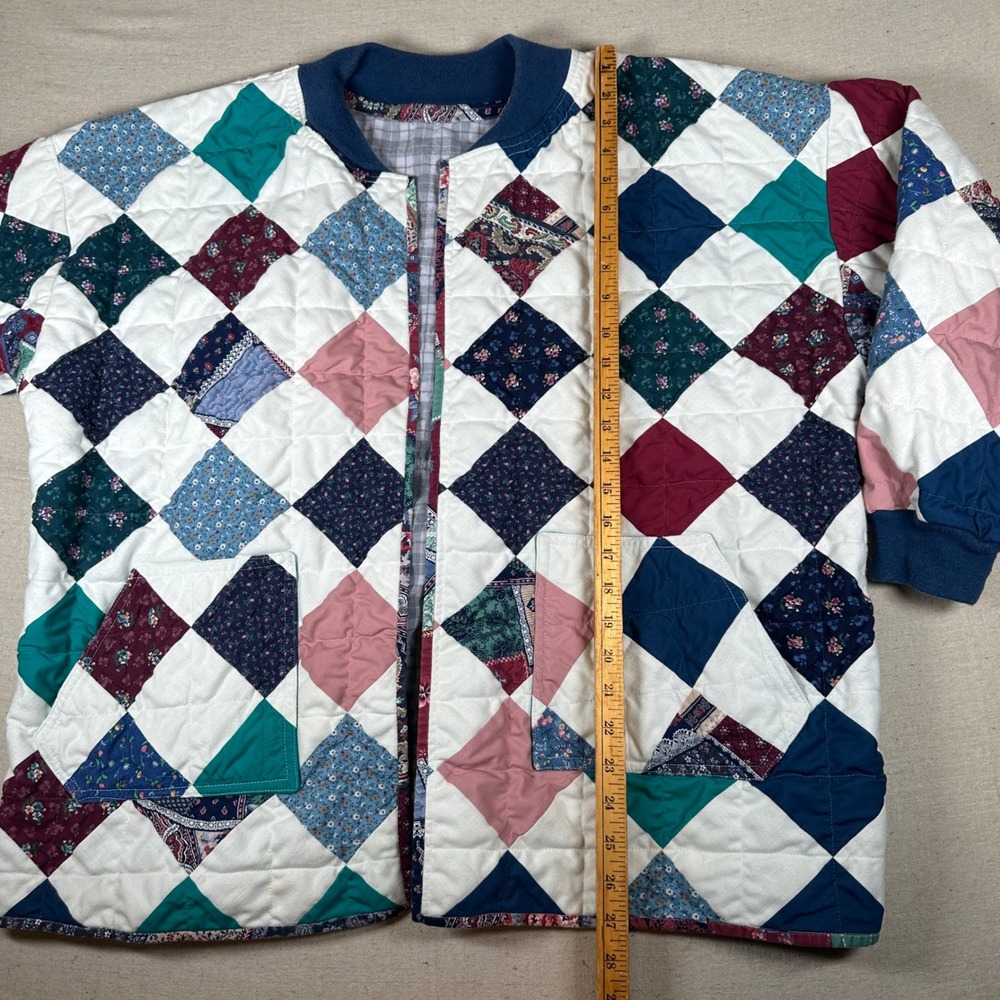 Handmade Vintage 90s Patchwork‎ Quilt Jacket Floral Diamond Pattern XL Granny - Picture 6 of 6